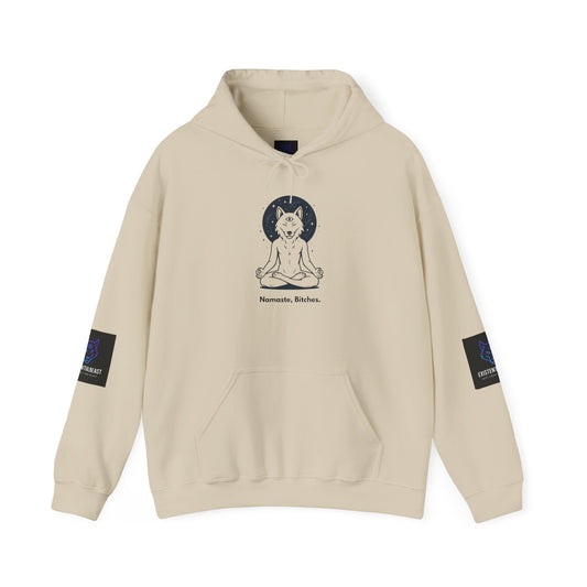Namaste Bitches – Zen Looks Good on You - Existential Beast Hoodie: Cozy Cat-Inspired Sweatshirt, Unisex Pullover, Comfort Wear, Unique Gift, Meditation Inspired